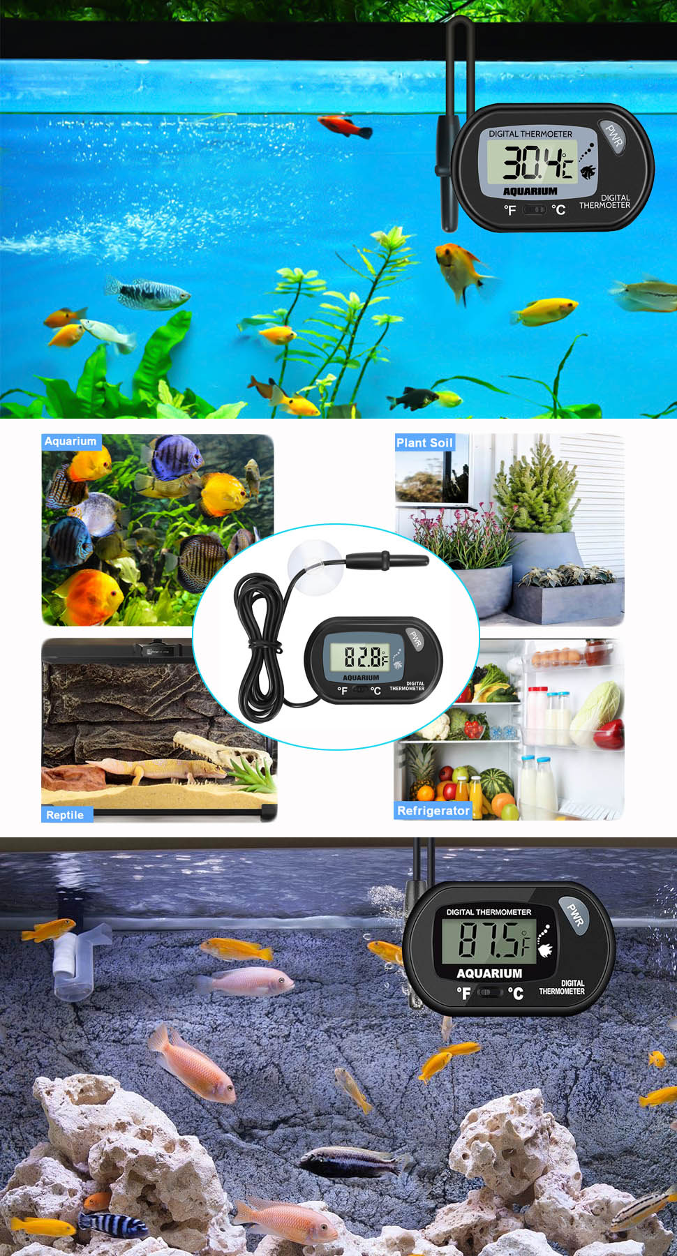 Lcd Digital Aquarium Thermometer, Fish Tank Thermometer With  Water-resistant Sensor Probe And Suction Cup For Reptile, Turtle  Incubators, Terrarium Water Thermometer - Temu