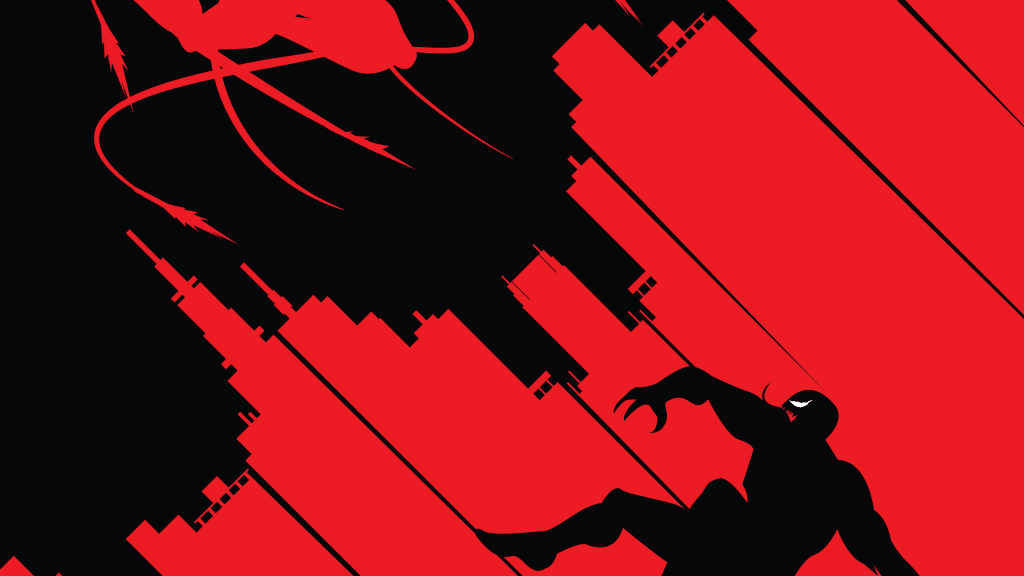 Abstract red dragon silhouette with geometric shapes against black background, featuring angular lines and dynamic compositio