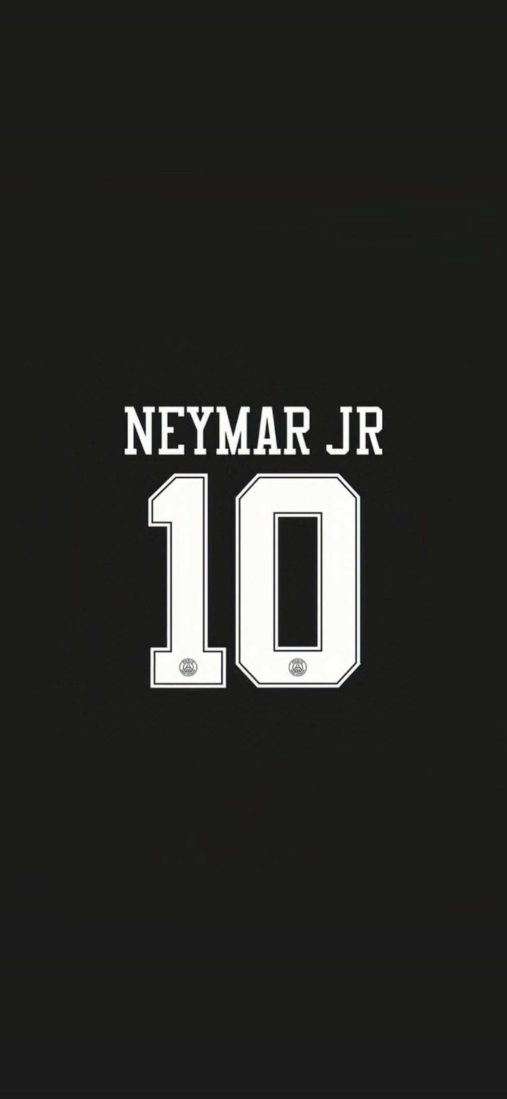 Minimalist sports design featuring Neymar Jr's name and iconic number 10 jersey in white text on dark background