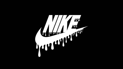 White Nike Swoosh logo with dripping paint effect on black background, creating a street art aesthetic