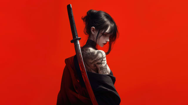 Warrior Woman with Katana Sword