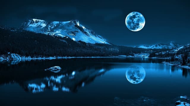 Blue Moon Over Mountain Lake