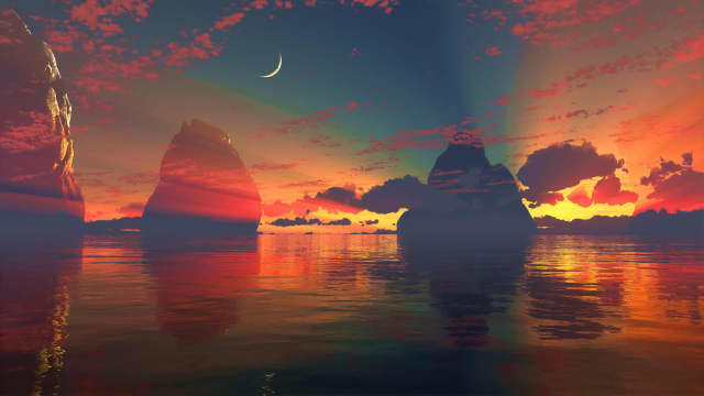 Dramatic Sunset Over Misty Ocean