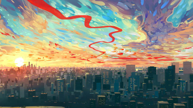 Vibrant Sunset Over Urban Skyline
