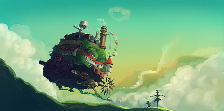Howl's Moving Castle in Clouds