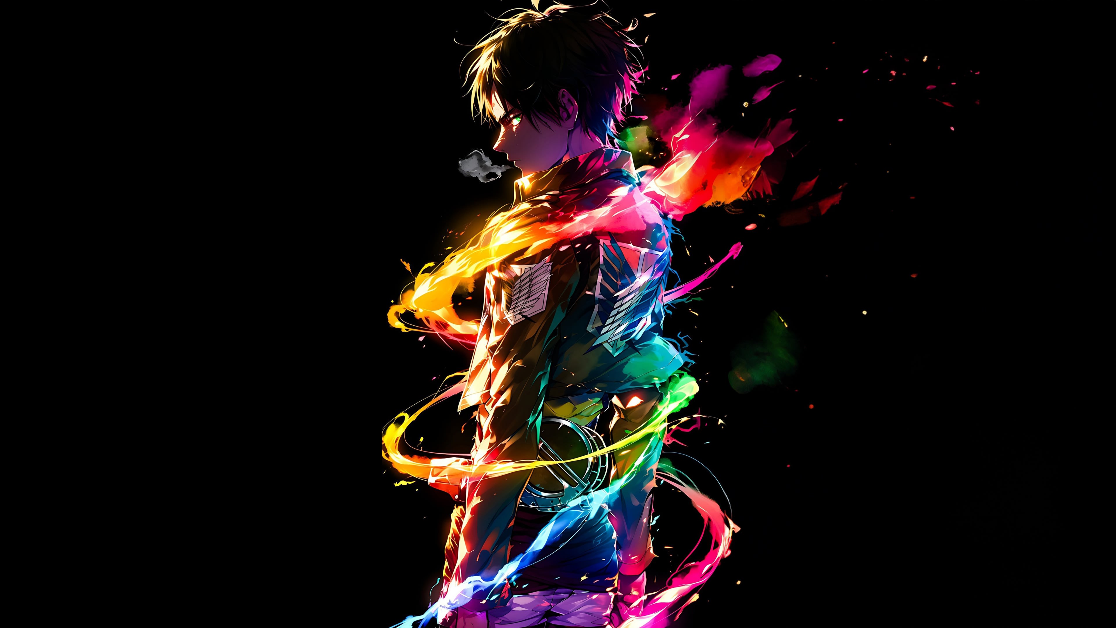 Eren Yeager Amoled black background Neon art 4k