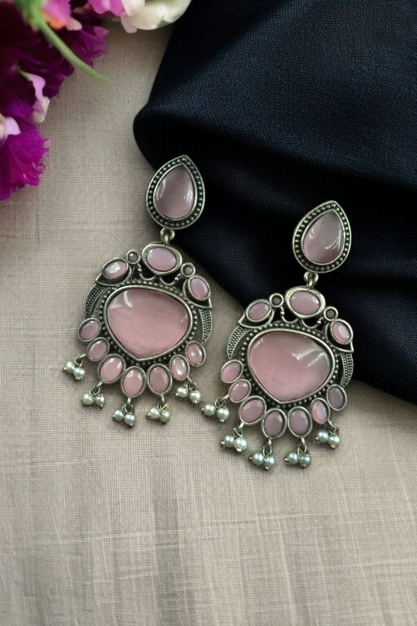 Oxidised Danglers Pink