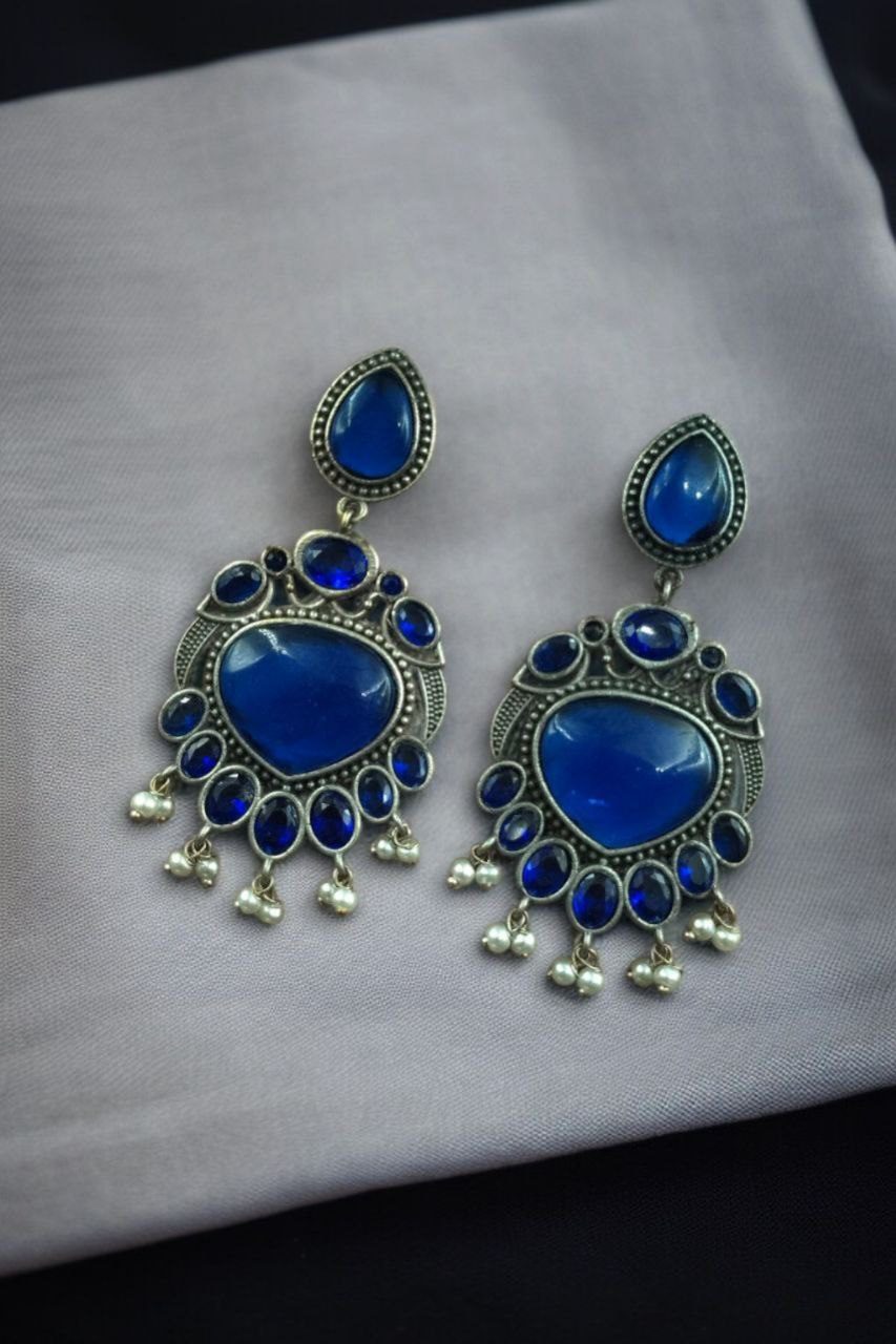 Oxidised Danglers Navy Blue