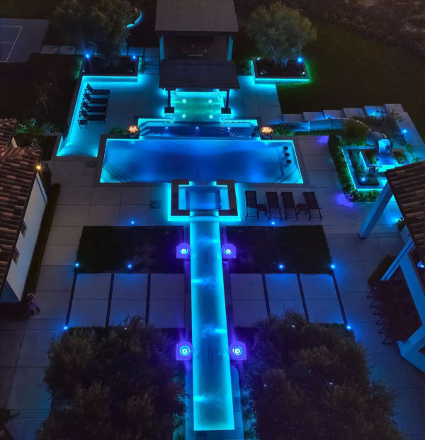 Chelshire Estates – aerial night view with linear water feature