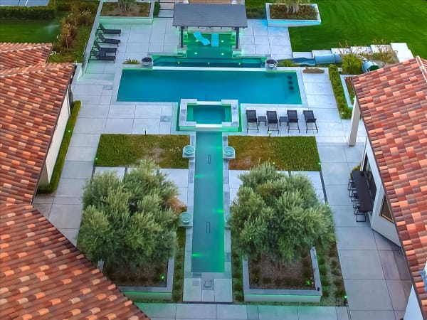 Chelshire Estates – daytime aerial of pool layout