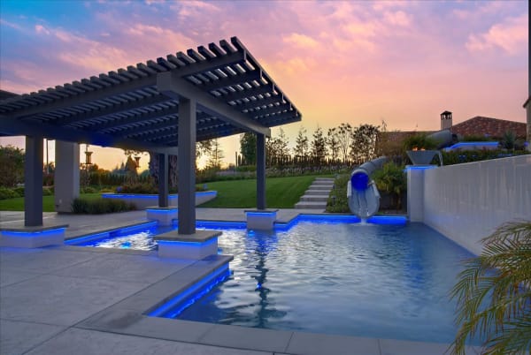 Chelshire Estates – sunset from pergola across pool