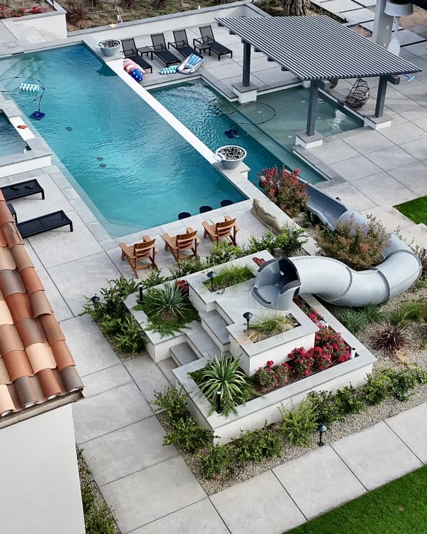 Call Residence – aerial with slide and tiered planters