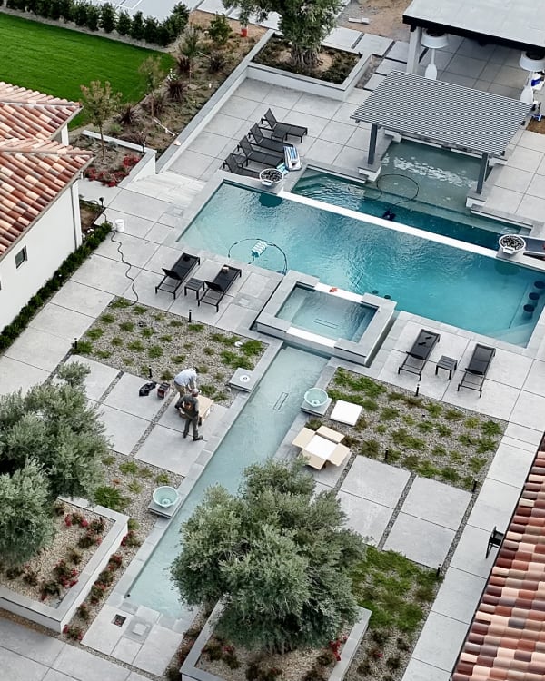 Call Residence – aerial view of modern pool complex
