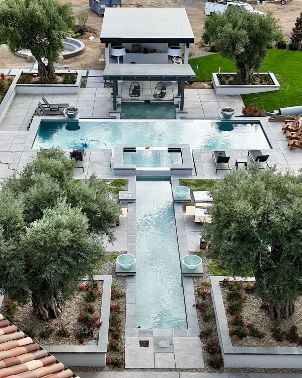 Call Residence – aerial of linear water feature and pool