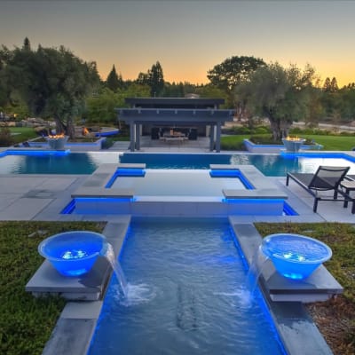 Pool with blue bowls