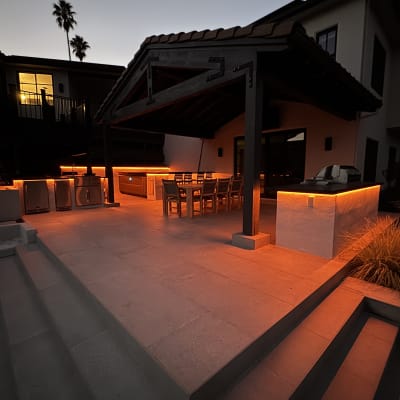Outdoor kitchen warm strip lighting