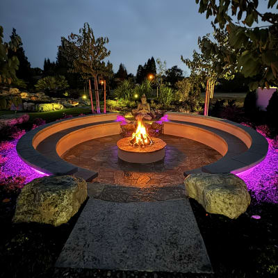 Fire pit with strip lighting