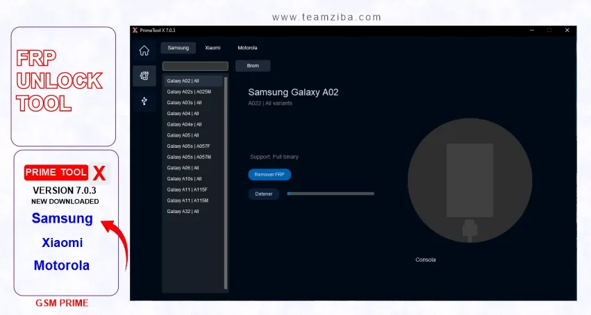 Prime Tool X Version 7.0.3 FRP bypass for Samsung