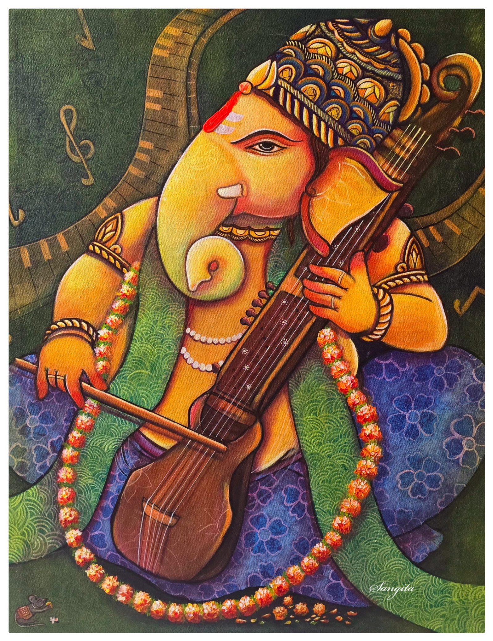 Ganesha playing Sarangi by Sangita Agarwal