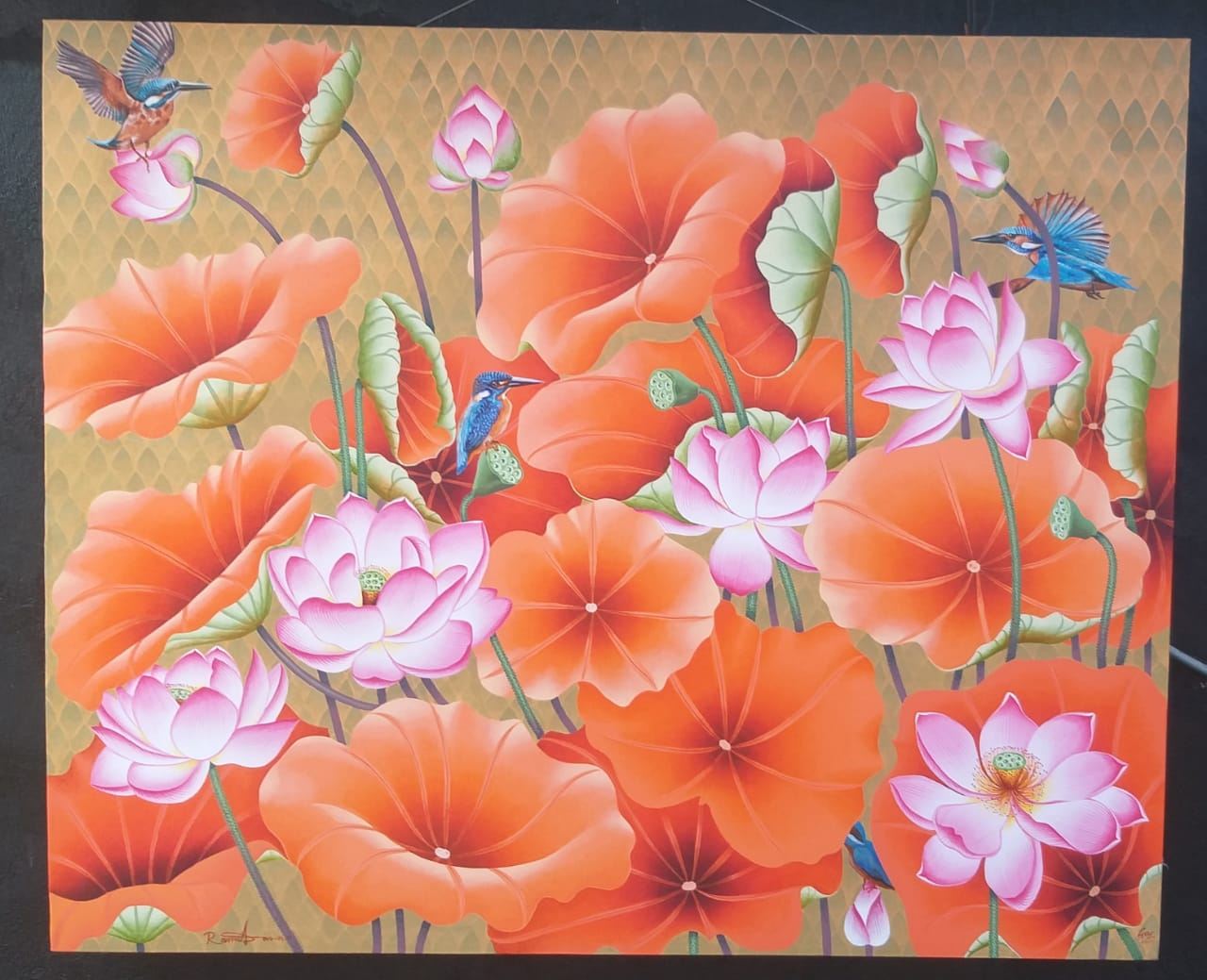 ORANGE LOTUS POND by Artist Ramu Das