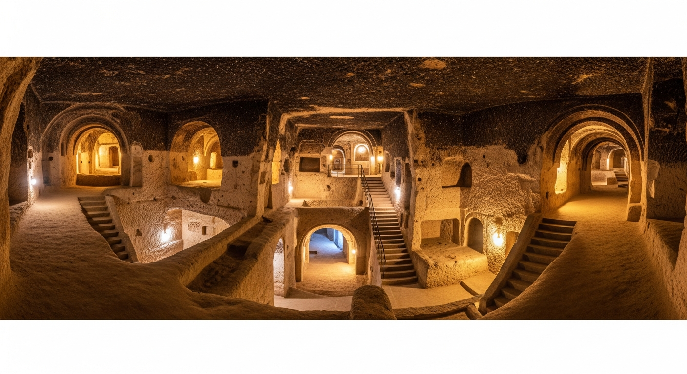 Panoramic view showing the intricate tunnels and chambers of Derinkuyu Underground City