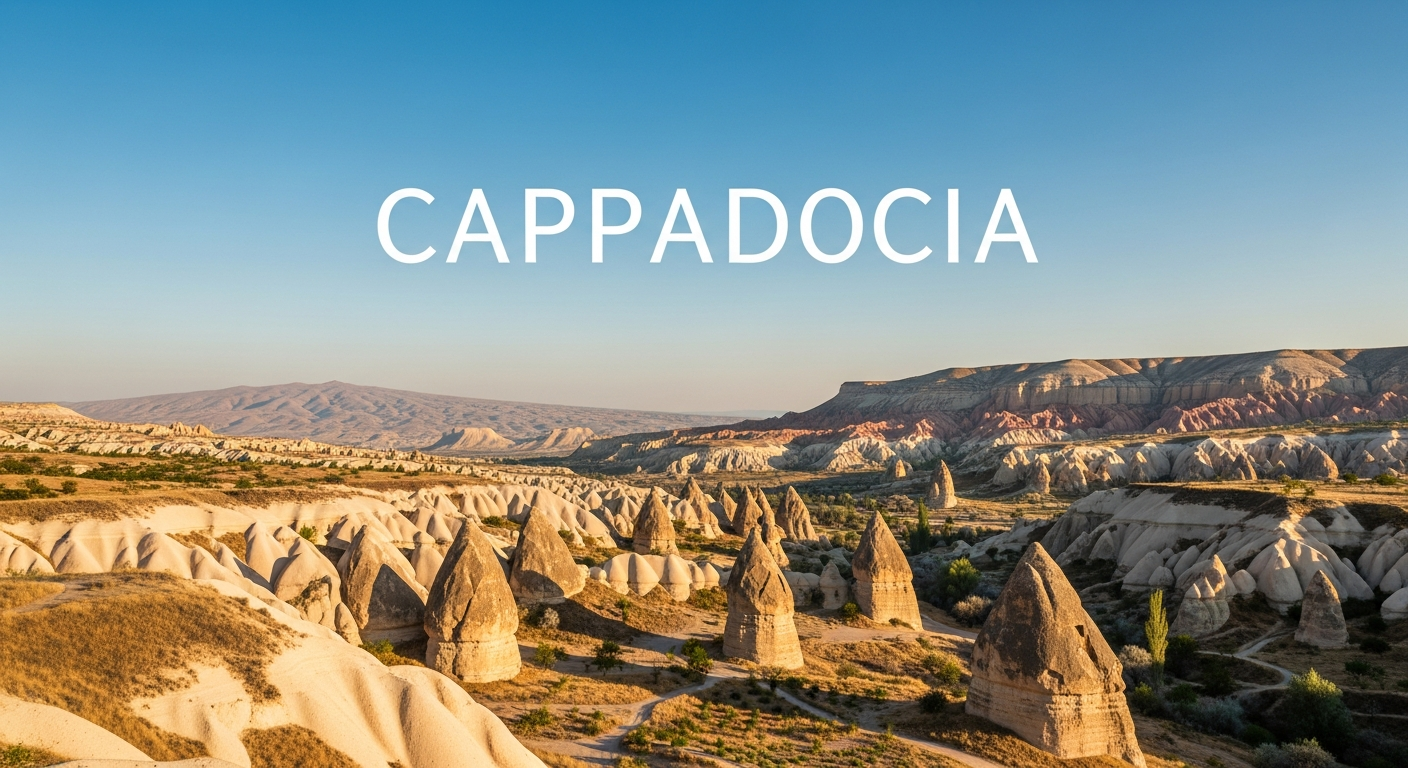 Cappadocia's unique fairy chimneys and clear blue sky view
