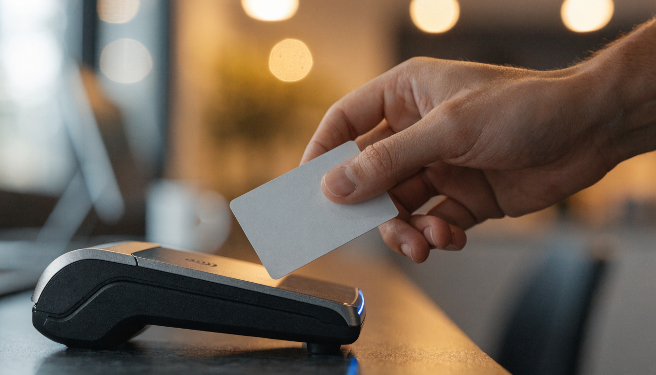 E-ticarette temassız ödeme: müşteri kartını POS cihazına yaklaştırıyor