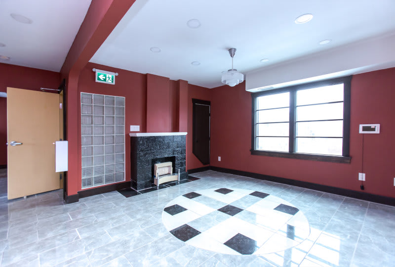 indoor room with fireplace