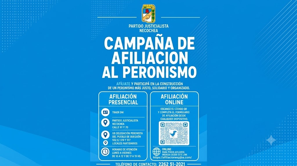 El peronismo de Necochea lanzó una campaña masiva de afiliación con modalidad presencial y online