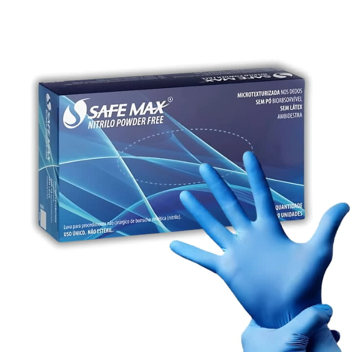 Luva De Procedimento Nitrílica Sem Pó Azul Tamanho G - Safemax