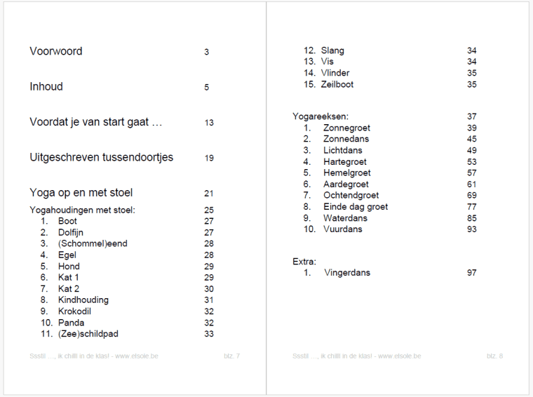 Inhoudstabel deel 1 - Ssstil ..., ik chilll in de klas! - Sofie Possemiers - El Sole