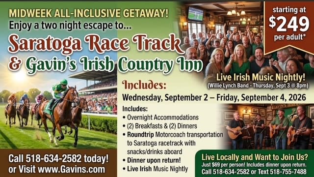 Saratoga Race Track & Gavin’s Irish Country Inn – All-Inclusive Getaway