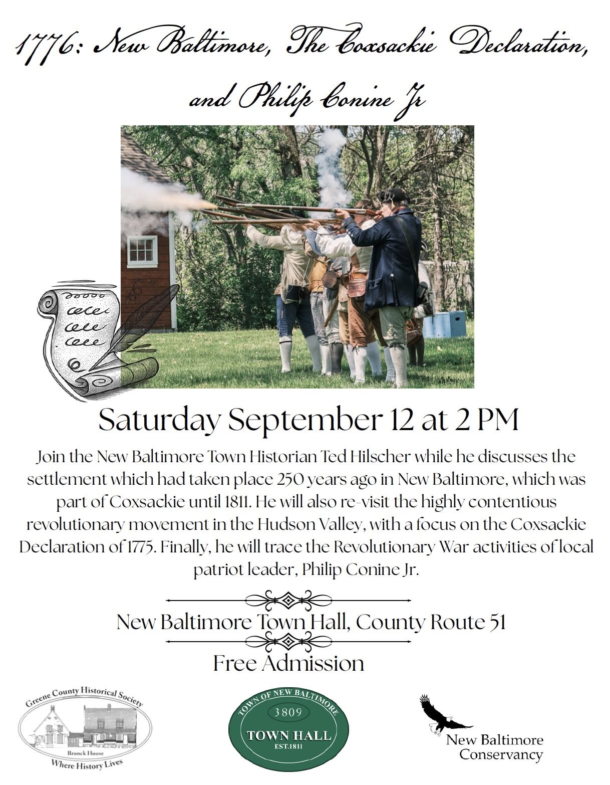 Talk by Town Historian Ted Hischer: “1776: New Baltimore, The Coxsackie Declaration, and Philip Conine Jr.”