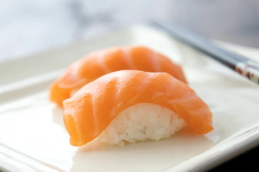 Two pieces of salmon sushi