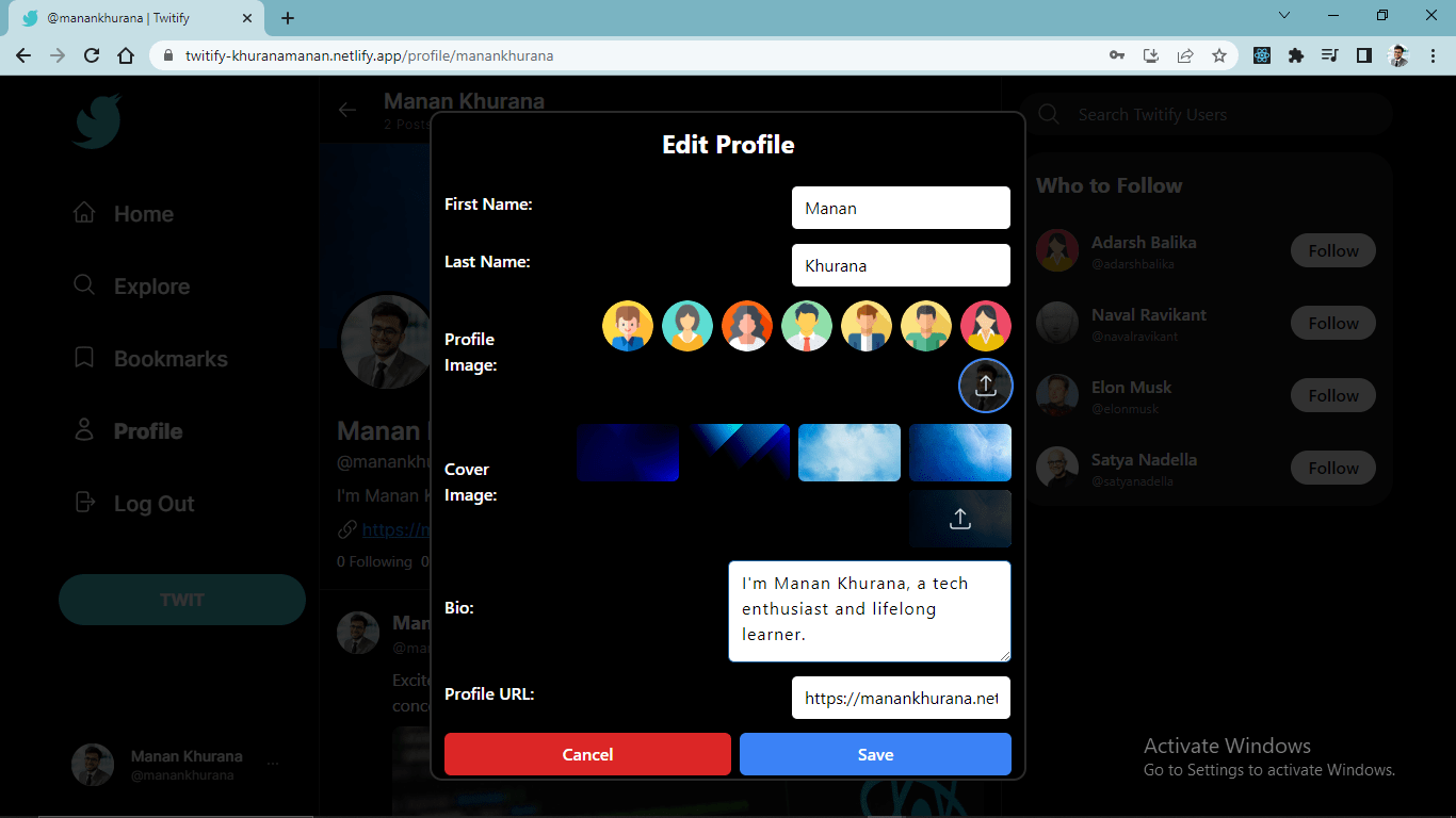Profile Edit Options
