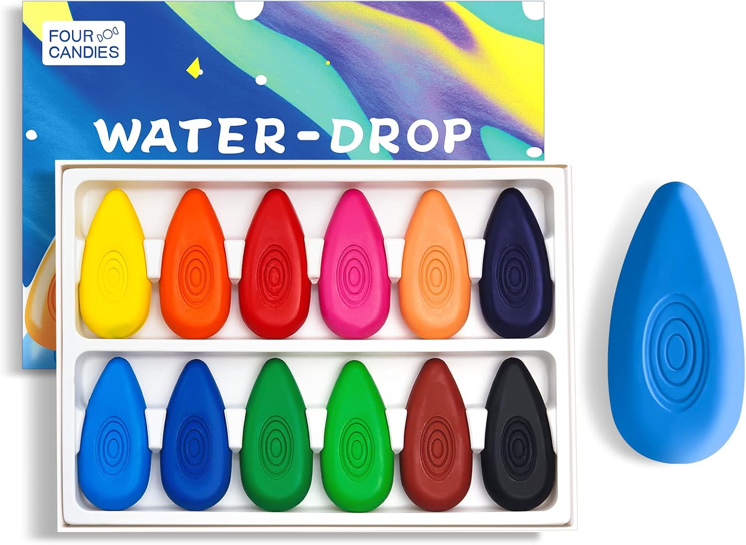 Four Candies Easy-Grip Toddler Crayons, 12 Classic Colors