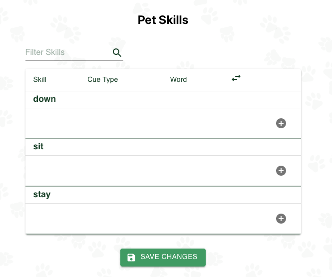 Empty Pet Skills Page