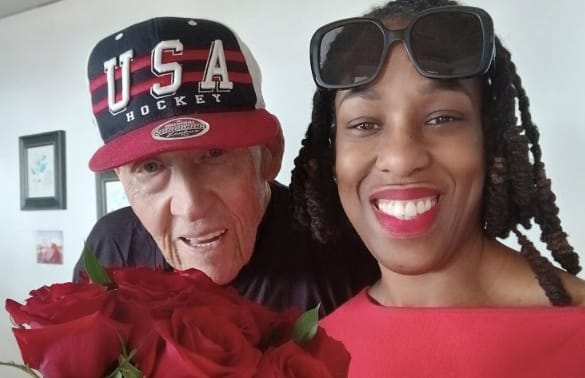 Nurturing Nest Senior Care Founder Anatalie Dean with Olympian Bob McVey