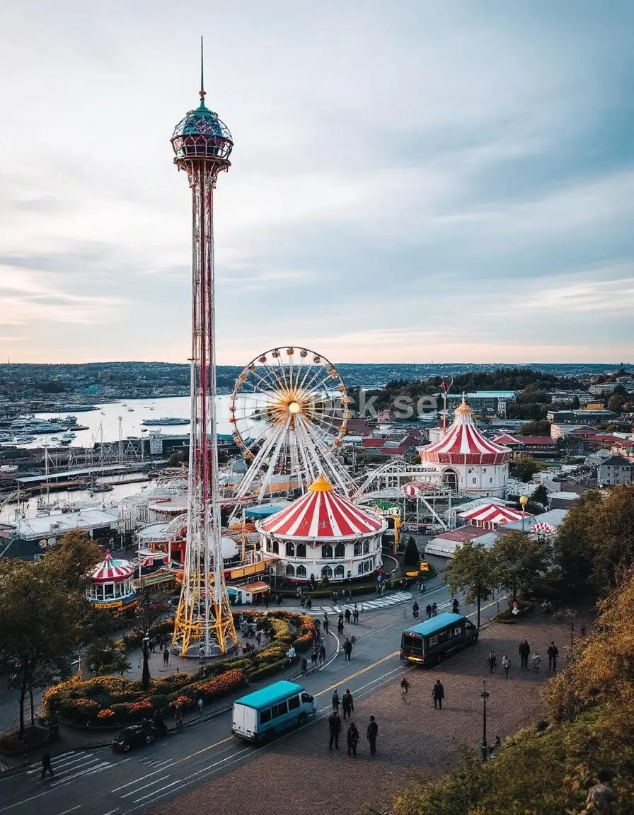 Liseberg nöjespark i Göteborg i skymningen