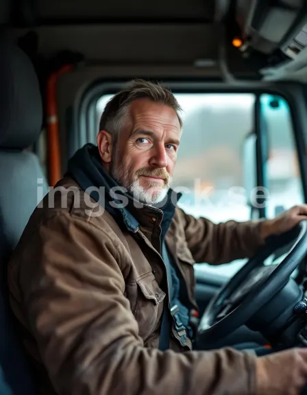 Svensk lastbilschaufför i hytten på långtradare