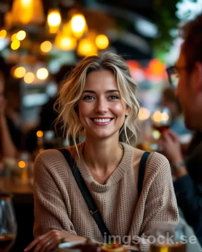 Leende kvinna på restaurang i Göteborg