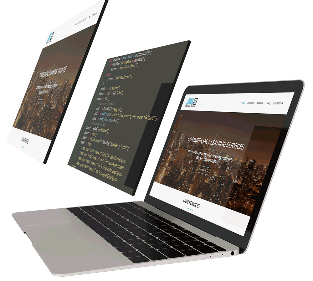 professional website design showing code