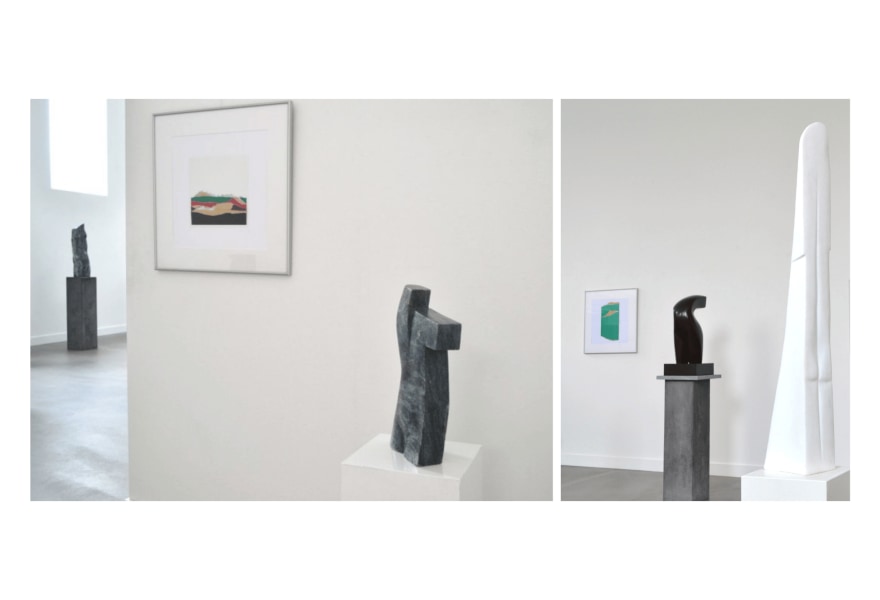 An intriguing dialogue between stone and cardboard in Art Gallery O-68