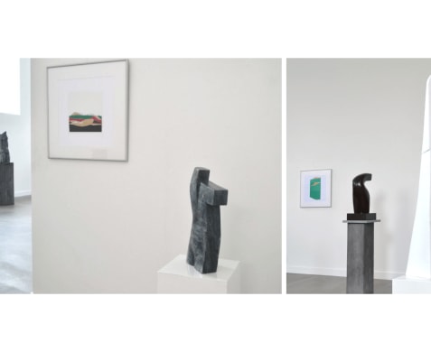 An intriguing dialogue between stone and cardboard in Art Gallery O-68