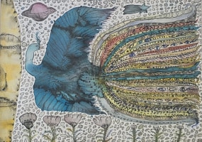 Samuel Sarmiento, Blue bird flying towards the stars, Mixed media on paper 2025.jpg