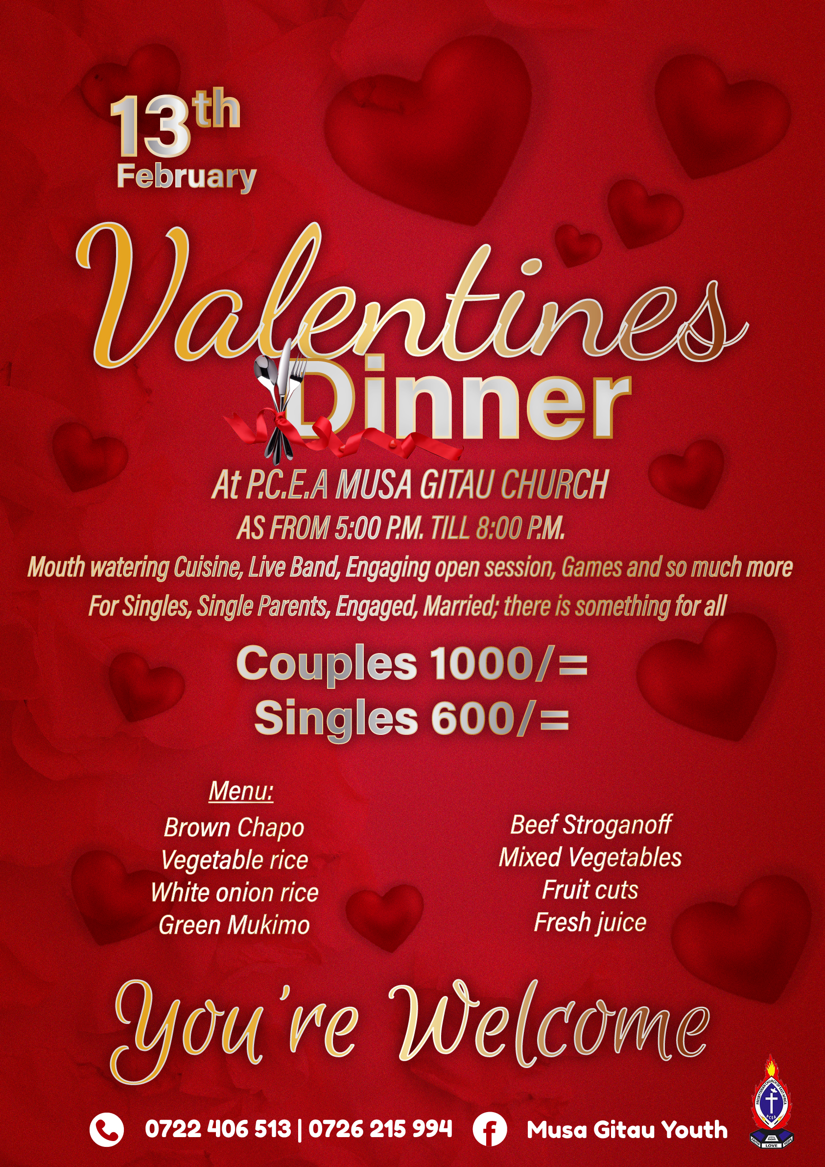 P.C.E.A Musa Gitau Youth Valentines Dinner Poster