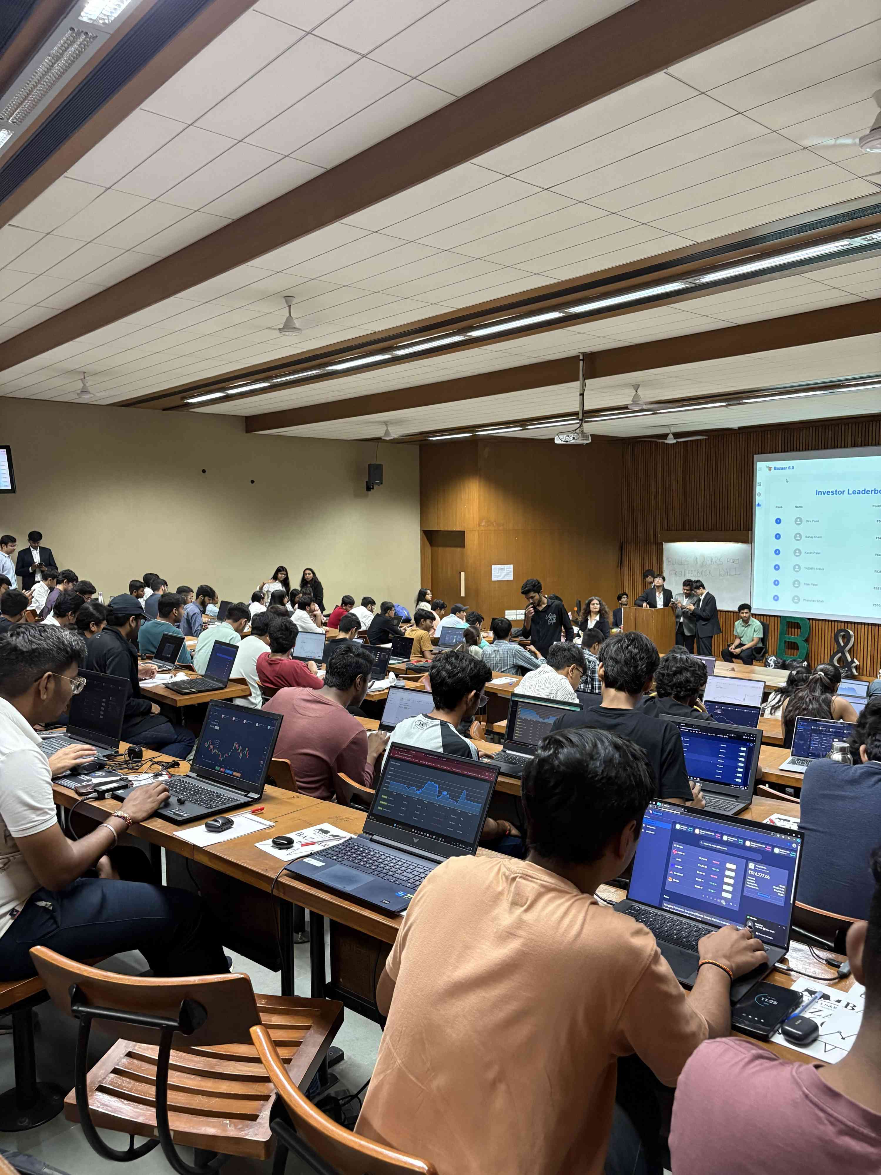 Students participating in trading simulation