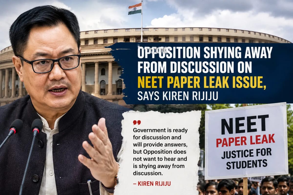 Kiren Rijiju speaks on NEET paper leak discussion as Parliament standoff continues