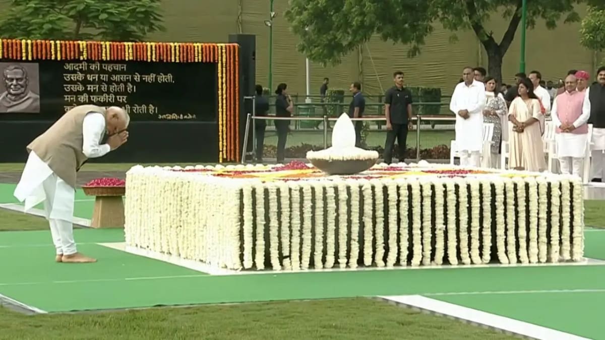 PM Narendra Modi pays floral tribute to former Prime Minister Atal Bihari Vajpayee at Sadaiv Atal in New Delhi on August 16, 2026