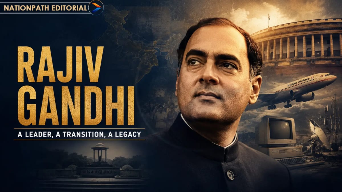 Rajiv Gandhi portrait representing his political journey, modernisation agenda and lasting legacy in India.